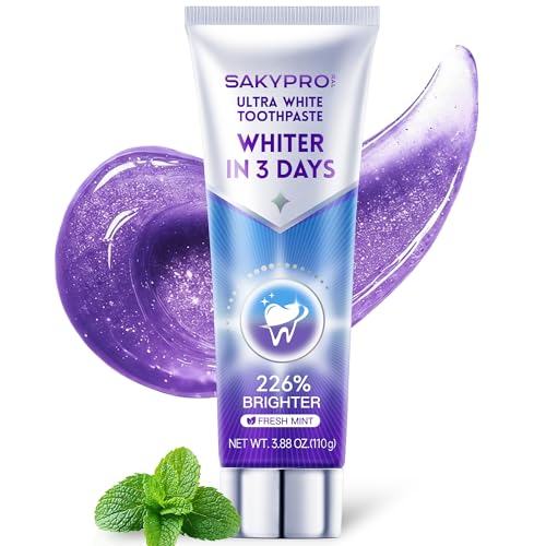 SAKYPRORAL Purple Toothpaste for Ultra Teeth Whitening, Peroxide Free & Fluoride Free, Enamel-Safe...