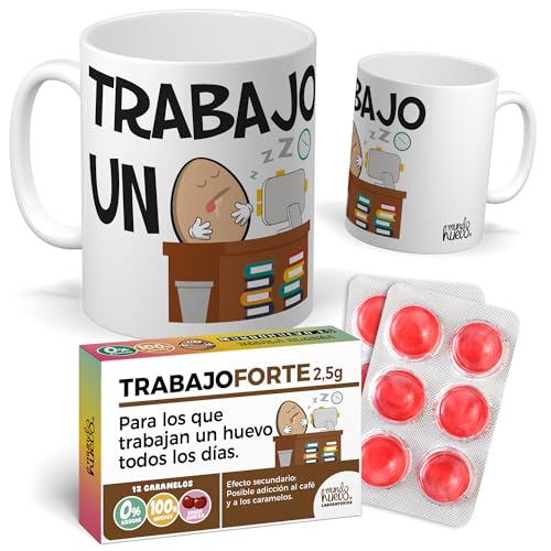 mundohuevo Pack Divertido | Taza Trabajo un Huevo + Caramelos Divertidos Trabajo Forte | Idea de Regalo para Oficina, Compañeros de trabajo | Regalo para Amantes al Café o Té | Calidad AAA 350 ML mundohuevo Pack Divertido | Taza Trabajo un Huevo + Caramelos Divertidos Trabajo Forte | Idea de Regalo para Oficina, Compañeros de trabajo | Regalo para Amantes al Café o Té | Calidad AAA 350 ML