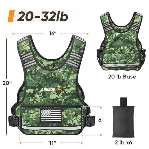 Image of APEXUP Adjustable Weighted Vest, 4-10lb /12-18lb /20-32lb Vest with 6 Ironsand Weights and Large Pocket, Weight Vest for Men Women Strength Training, Running, Walking