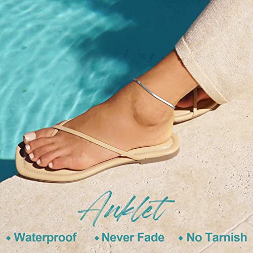 Image of FOCALOOK 14K Gold Plated Anklets for Women Waterproof Plus Size Ankle Bracelet 8.5-10.5 Inch Adjustable Mariner /Figaro /Flat Snake /Cuban Link Chain Anklet Jewelry for Summer Beach Holiday