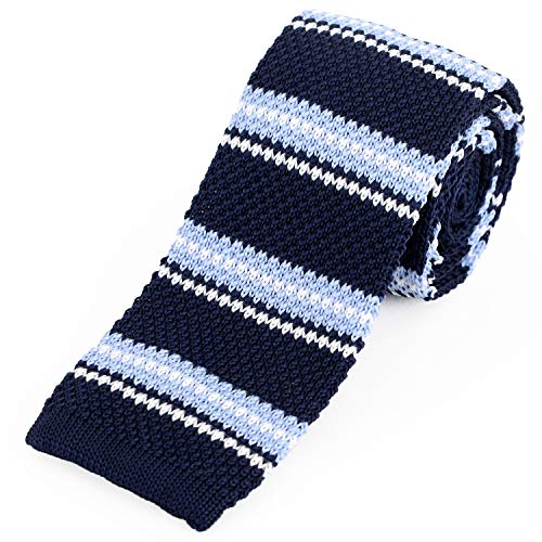 (スミスアンドスコット) Smith & Scott ボーダーニットネクタイ ネイビー ライトブルー＆ホワイト ボーダー柄 C10