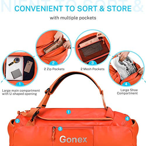 Gonex 80L Water Repellent Duffel Bag Backpack Outdoor Heavy Duty Duffle Bag with backpack straps for Hiking Camping Travelling Cycling for Men Women Orange