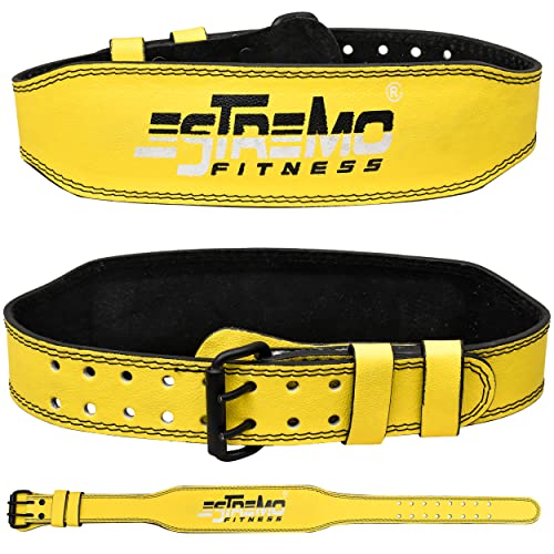 ESTREMO Weight Lifting Belt Leather courted Power Lifting Back Support for Men Women Lever Deadlift Belt Powerlifting Adjustable Buckle-Stabilizing Lower Back Support 4 Inches - Yellow (X-Large (36
