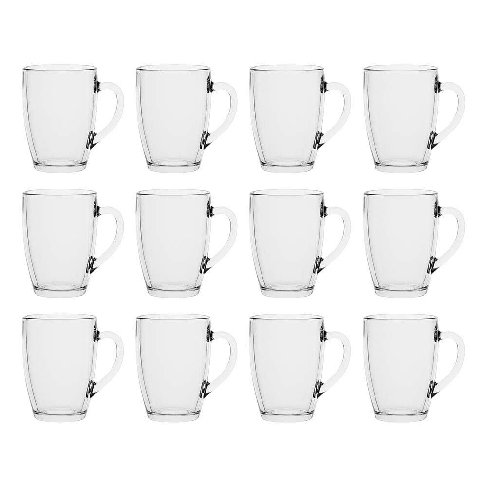 AmazonCommercial Single Wall Coffee Mug with Handle, Microwave Safe - Set of 12, Clear, 11.7 oz
