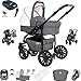 Friedrich Hugo Berlin | 4 in 1 passeggino con carrozzina modulari combinabili + ISOFIX | ruote ad aria | Colore: Grey and Light Rose Night