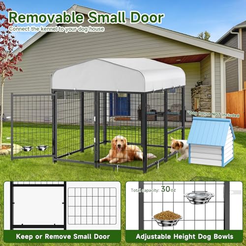 SINO-LUBAN-Outdoor-Dog-Kennel-Outside-with-Small-DoorBowls-Large-Dog-Kennels-with-Roof-for-Large-Dogs-Breed-Heavy-Duty-Run-Cage-Enclosure-Pens-for-Outside-Yard-Can-Connect-Your-Dog-House