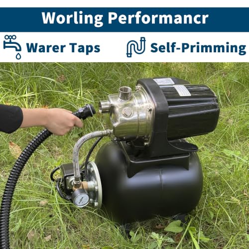 Image of Lanchez 1.6HP Shallow Well Garden Pump, Stainless Steel Irrigation Pump, 1340 GPH, Automatic Water Booster Jet Pump for Home, Garden, Lawn,Irrigation, 115V, Glossy black