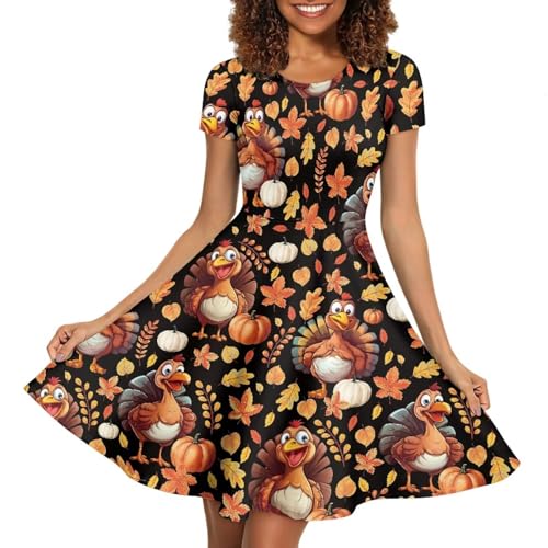 Image of POLERO Sunflower Dress for Women Floral Summer Dresses Short Sleeve Casual Sundresses Midi Dresses