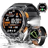 LIGE DM1 GPSスマートウォッチ 懐中電灯 GPS内蔵 6衛星運動記録 スマートウォッチ 丸型 メンズ 1.43インチAMOLEDディスプレイ 常時表示 IP68防塵防水 100＋運動モード GPS運動記録 歩数計 腕時計 音楽制御 遠隔撮影 腕上げ点灯 アラーム iPhone/アンドロイド対応（茶色のバンド）