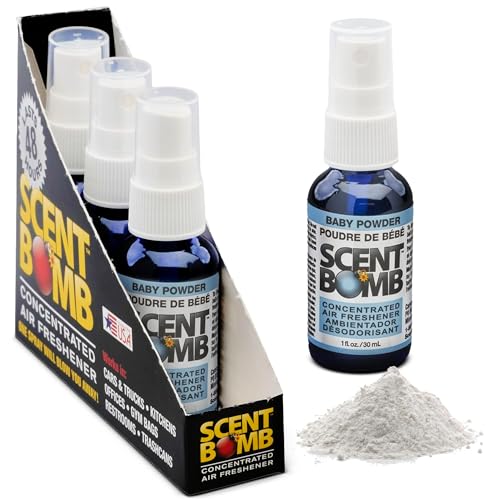 Image of Scent Bomb Air Freshener Spray, Long-Lasting Odor Eliminator - Effective Deodorizer for Home & Car, Fresh Room Spray for Kitchen, Bathroom & Smell Neutralizer - 1 oz Pack of 4, Baby Powder Scent