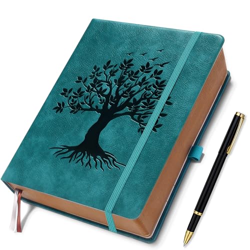 ZXHQ Tagebuch für Erwachsene(14.5 x 21 cm) Liniert Notizbuch– PU Leder Hardcover im Lebensbaum Design, 360 Seiten, mit Stift, Das Perfekte Geschenk für Familie und Freunde - Seegrün