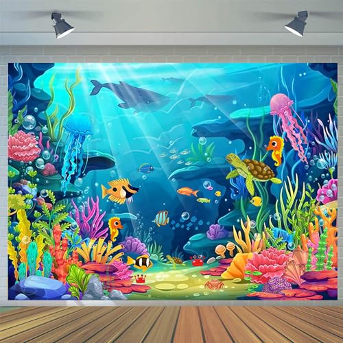 CYLYH 7X5FT Under The Sea Photography Backdrop Under The Sea Backdrop Ocean Themed Birthday Party Backdrop Baby Shower Decorations Banner D872