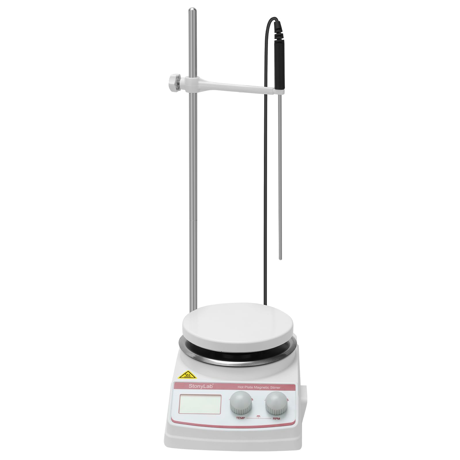 stonylab Agitador Magnético con Placa Calefactora (135 mm OD) con Recubrimiento Cerámico de Aluminio Fundido, 3L, 100-2000 RPM, Pantalla LCD, RT+5~250°C, con Soporte y Sensor
