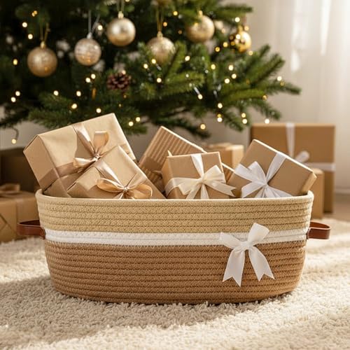 Image of Colingmill 2026 Graduation Large Woven Basket for Gifts Empty Set with Gift Bags and Ribbon Gift Baskets and Wrapping Set Storage 14 inchx 10 inchx 5.5 inch Decorative Box for Class of 2026 Graduation(Yellow)