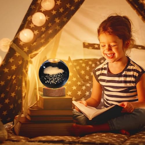 Image of 3D Cloud Rain Night Lamp, Creative Engraved Night Light, USB Table LED Wooden for Home Office Birthday Gift (Cloud Rain Warm White)