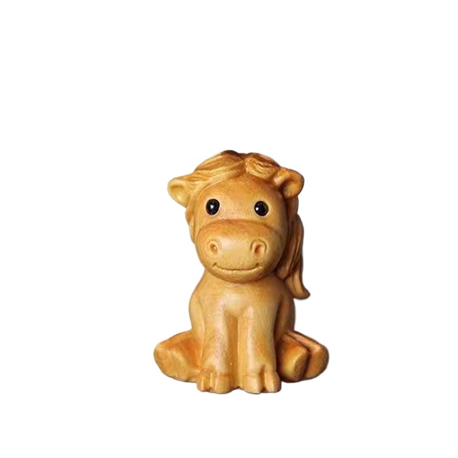 Miunihuooo 1/2pcs Mini Wood Carving Horse Ornaments Zodiac Statue Cute Horse Decor Office Desktop Decor Car Decoration(Color1)