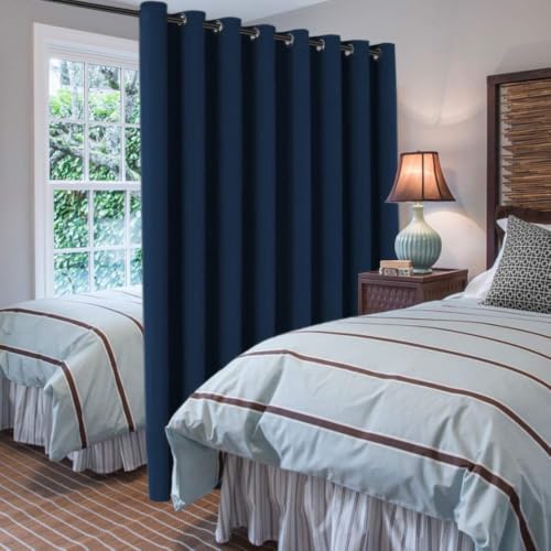 Image of H.VERSAILTEX Blackout Patio Curtains 100 x 90 Inches for Sliding Door Extral Wide Blackout Curtain Panels Thermal Insulated Room Divider - Grommet Top, 7.5' Tall by 8.3' Wide - Navy Blue