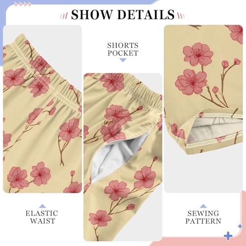 Pajama Pants Lounge Sleep PJ Bottoms Sleepwear Elastic Waist Drawstring S Cherry Blossom Yellow4