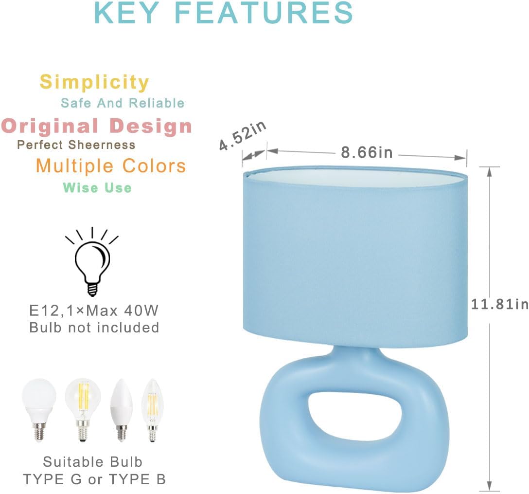 Lampwell LACIO Blue Small Table Lamp for Living Room as Bedside Table Lamp for Bedroom,Modern Ceramic Kids Night Table Lamp,8.66×4.53×H11.81IN,Bulb Excluded