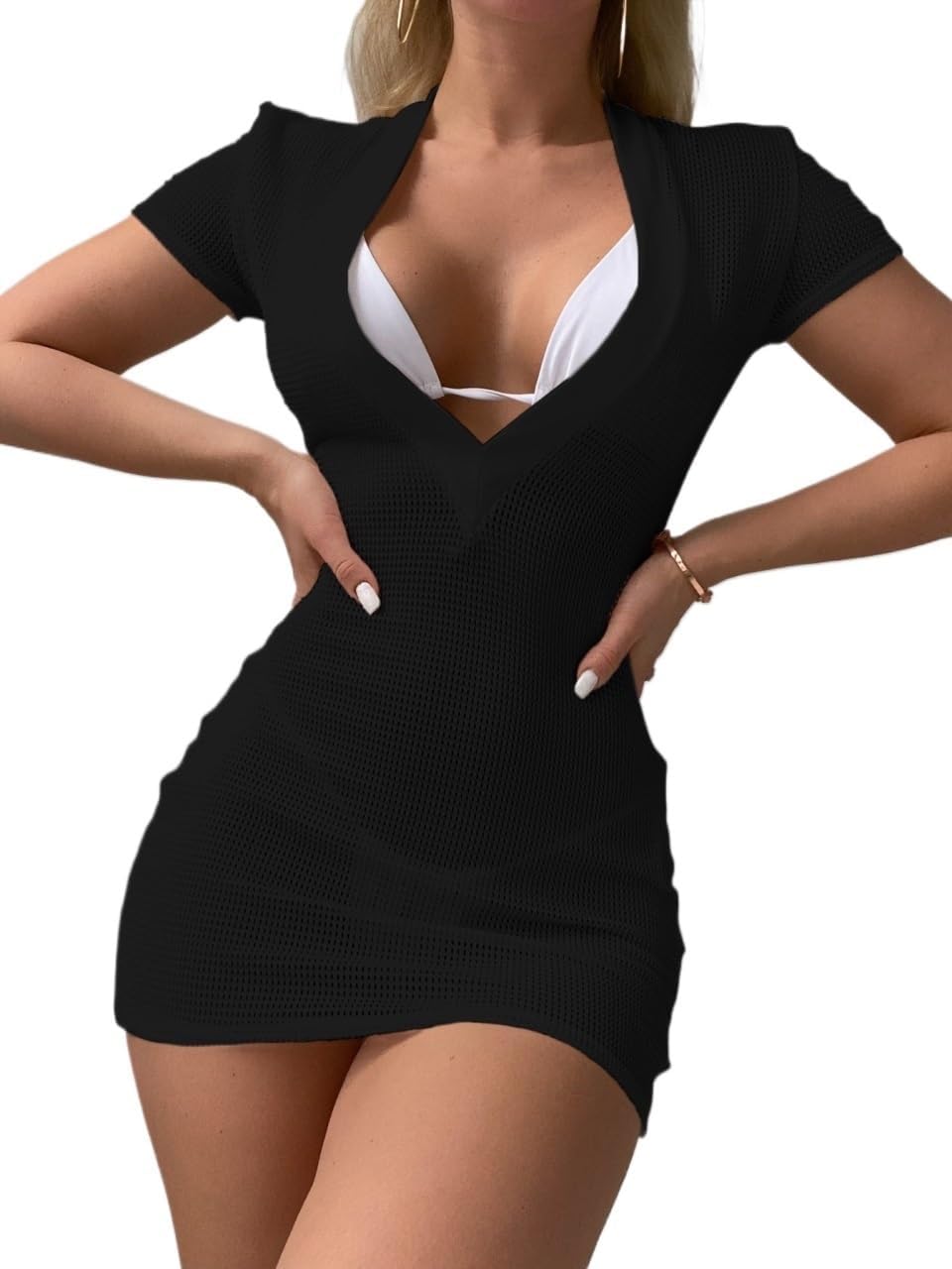 swimsuit coverup for women Short Sleeve Summer Beach Plain Cover Up