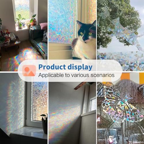 Niviy Stained Glass Window Film with Installation Tools, Heat Blocking Rainbow Window Film for Glass Doors, 3D Floral Decorative Static Cling for Home, Bathroom, Glass Door 17.5 x 118 inch