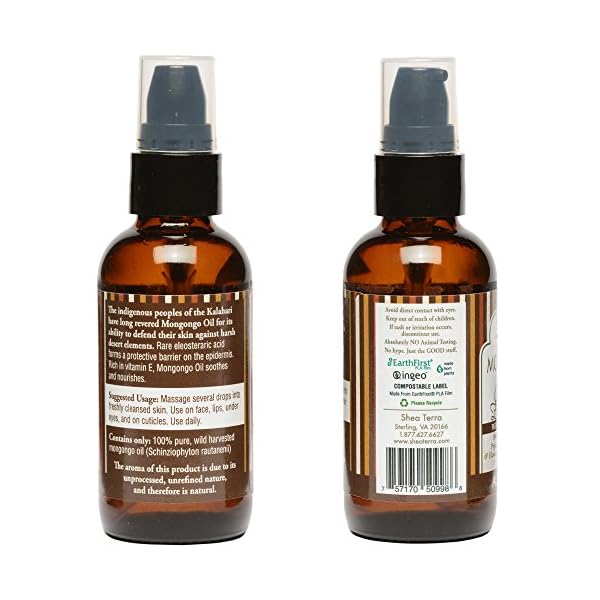 Shea Terra Kalahari Mongongo Cold-pressed Extra Virgin Oil |All Natural & Organic Oil Rich in Protein, Vitamin E & Fatty Acids to Protect & Nourish Hair, Skin & Nails Against Damage– 2 oz