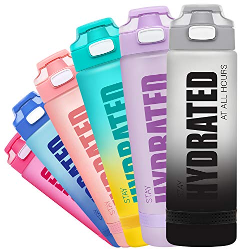 Fidus 32oz Motivational Water Bottle with Time Marker & Chug Lid, Leakproof BPA Free Tritan Wide Mouth, Ensure You Drink Enough Water Daily for Fitness and Outdoor Activity-32oz-White Gray Gradient