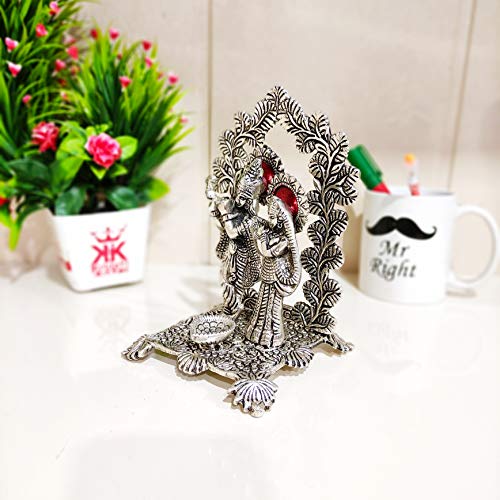 Image of KridayKraft Metal Radha Krishna Idol Statue with Silver Antique Finish so Looks Very Beautiful and use for the Purpose of Worship and Decorative for Home,Office&Table Gift for Birthday