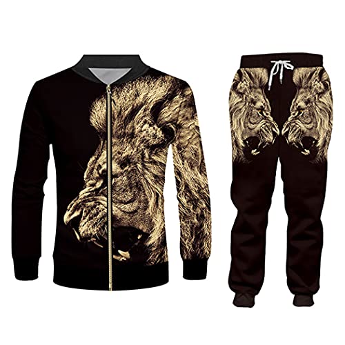 Sweat à capuche homme lion 3D : ensemble 2 pièces pour en finir avec le froid
