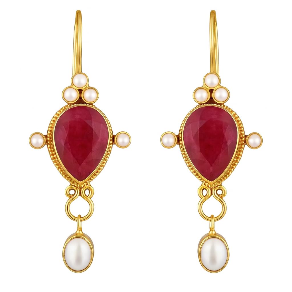 Beautiful Traditional Drop Earrings with Pearls for Women & Girls – Elegant Gold Plated Hook Earrings-image-8
