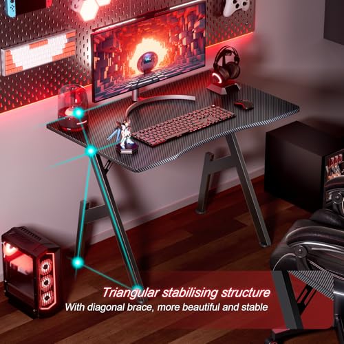 HLDIRECT Gaming Desk 32 Inch Gamer Desk Carbon Fiber Surface Computer Workstation Home Office Ergonomic PC Desk Simple Gaming Table for Gaming Home Small Space, Black - Image 6