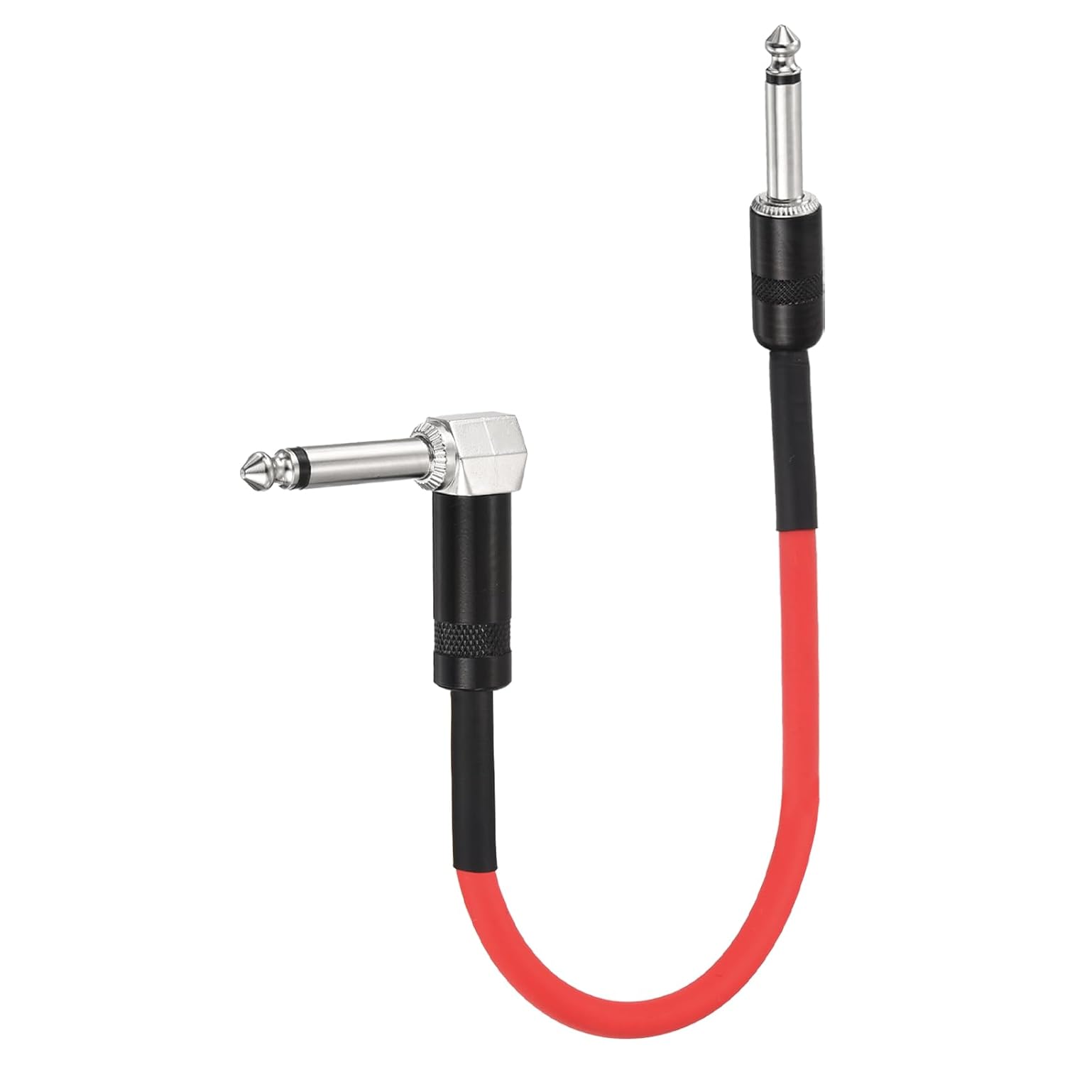 MECCANIXITY 1 Pcs Guitar Patch Cables 16 Inch Pedal Board Cord 1/4 Inch Metal Straight Bend TS Right Angle Guitar Patch Effect Cable Cord for Instrument Effect Pedal Mixing Console, Red