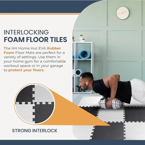 Image of EASY HOME Gym Mats for Floor for Home and Living Room, Interlocking Rubber Floor Gym Mat for Workout at Home, Super Absorbent EVA Foam Workout Mat- 60x60cm - 12mm, Black & Grey (12 Tiles - 48Sqft)