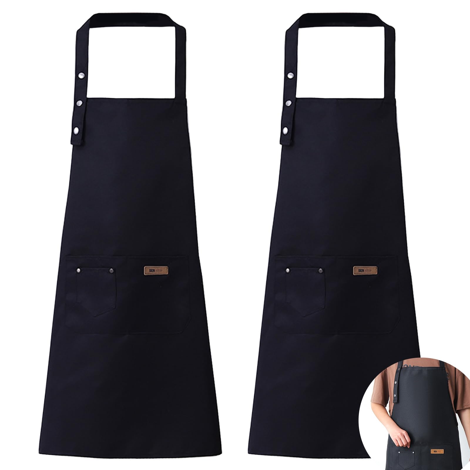 YapitHome 2 Piezas Delantales Ajustables Delantal Cocina con Bolsillo Delantal de Cocina para Utilizado en Cocina,Hogar,Restaurante,Cafetería,Camarero,Chef(Negro)