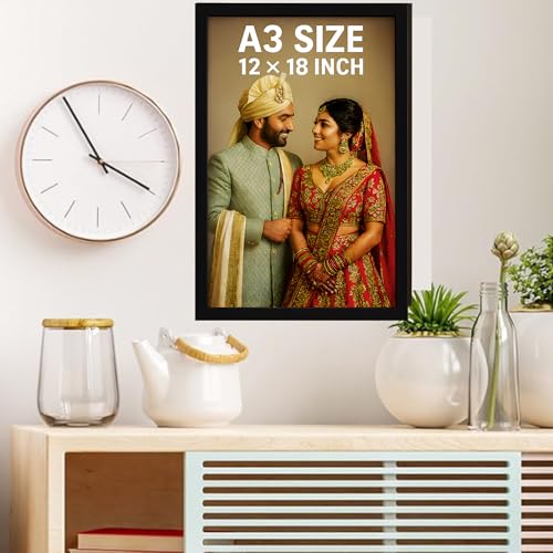 Image of Customized Rectangular Photo Frame with A3 Size Single Photo Upload | Personalized Gift for Birthday, Anniversary, Wedding, Couples, Friend | (,Black,12X18)
