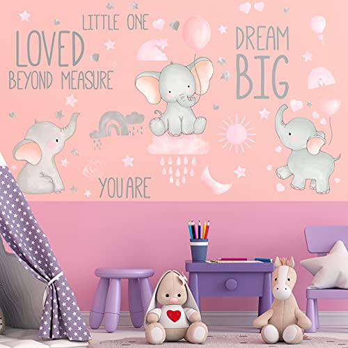 Dream Big Little One Elephant Wall Stickers Baby Room Wall Decals Moon Hot Air Balloon Grey Stars Wall Decals For Nursery Kids Room Living Room Bedroom Decorations Home Decor (Cute Style) #TOP3