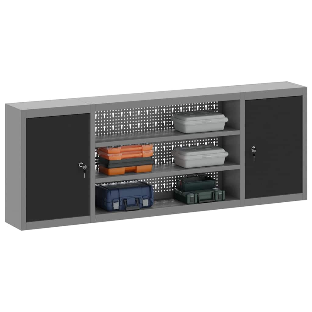vidaXL Armario de Herramientas Negro y Gris 150 x 20 x 55 cm, Banco de Trabajo, Armario metálico para Herramientas, estantes Ajustables, organización práctica, diseño Moderno