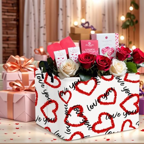 Image of Valentine's Day Basket Gift for Empty Cute Heart Large Storage Bin for Kid and Baby Room Decor (Love You Red Love)