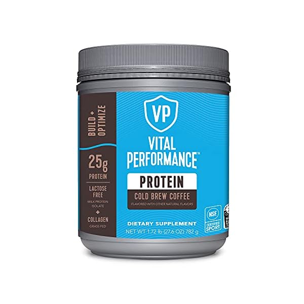 Vital Performance Protein Powder, 25g Lactose-Free Milk Protein Isolate Casein & Whey Blend, NSF for Sport Certified, 10g Collagen Peptides, 8g EAAs, 5g BCAAs, Gluten-Free - Cold Brew Coffee, 1.72lb