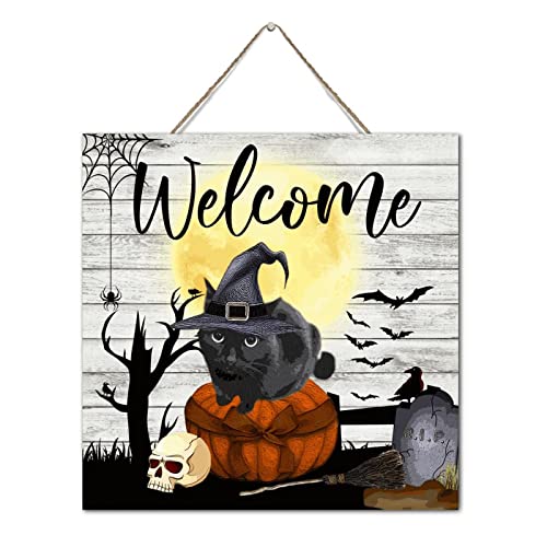 Panneau en bois chat noir Halloween pour émerveiller la maison