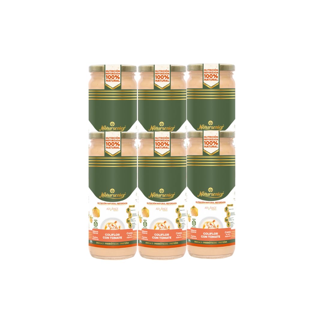 Natursenior - Pack Crema de Coliflor y Tomate x6 - Comida Natural Triturada para Mayores Recetas Caseras y Enriquecidas - 330g