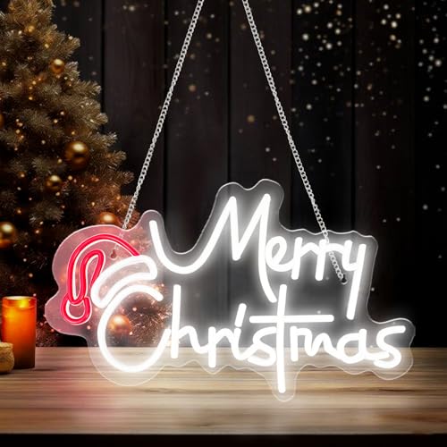 TRIXES Neon Merry Christmas LED Light Up Sign - Large 41cm Indoor Wall Decoration - Festive Hanging Décor USB powered