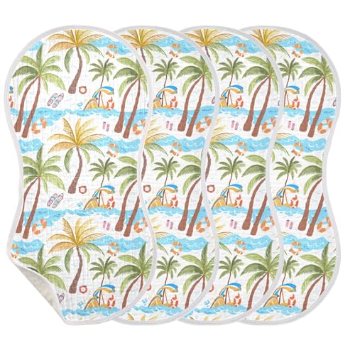 xigua Tropical Palm Trees Muslin Baby Burp Cloths Set of 2, Super Soft & Absorbent Burping Rags, Cotton Burp Clothes Shower Gift for Newborn, Baby Girls and Boys3