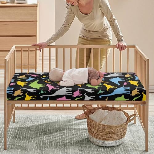 Image of Colorful Dinosaur Baby Crib Sheets Fitted Crib Sheets Kid Crib Fitted Sheets Crib Cover Single Pack 28 inchx52 inch for Boys Girls
