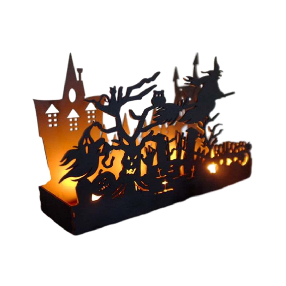 Veesper Halloween Candle Box Black Metal Haunted House Candle Holder Decorative Frame for Spooky Home Decor Party Tabletop Decoration (No)