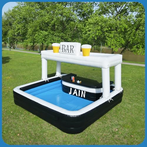 US Stock Party Ready Inflatable Pool Bar for Adults 13 ft Heavy-Duty PVC Backyard Pub with BAR Sign, Poolside Blow Up Bar for Outdoor Parties & Events