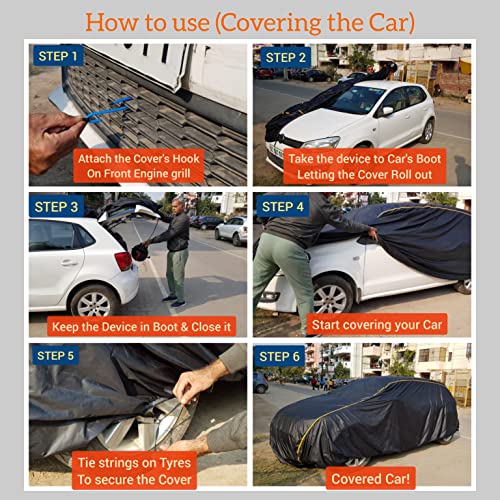 Image of CARBLAZER Portable & Semi-Automatic Full Body Car Covers: Heavy Duty Device| Anti-Theft| Dust & Scratch Proof | Water & Wind Resistant|Custom Fit| Dual-Side Cover, Compatible for Toyota VellFire