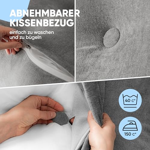 Björn&Schiller rugkussen grijs, Leeskussen voor bed en bank, wigkussen, positioneringsteunkussen, zitkussen, driehoekskussen, groot met wasbare hoes, wigvormig kussen voor op bed - Afbeelding 6