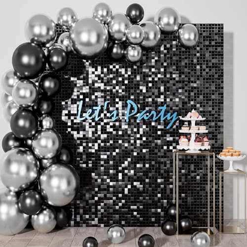 Image of 100pcs Black and Silver Balloons 12 Inch Metallic Silver and Black latex Party Balloons for Birthday Graduation Engagement New Year's Eve Party Decorations
