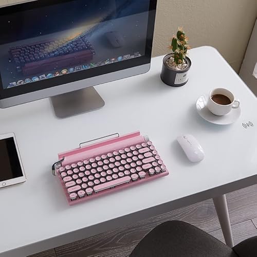 Razeak Typewriter Keyboard Wireless, Retro Keyboard Typewriter Style Bluetooth 5.0 Multi Devices Connection For Ipad/Mac/Pc/Laptop Upgraded Usb-C Interface (Metal Pink) #TOP5